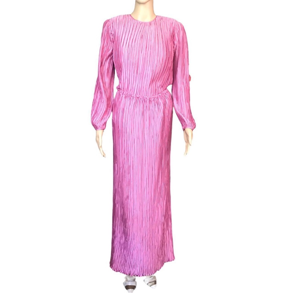 Vintage pink crinkle skirt shirt dress set evening gown party size 12